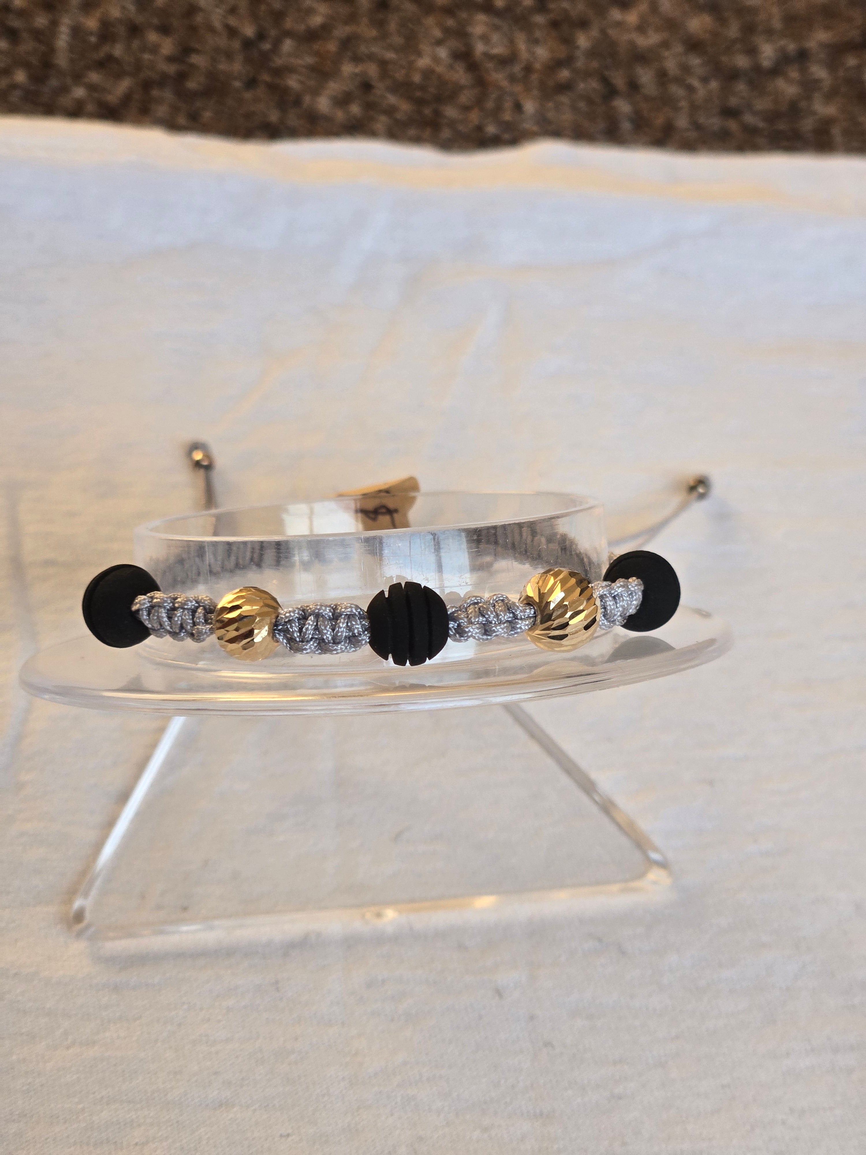 Pulsera Ajustable Oro 14k gris negro