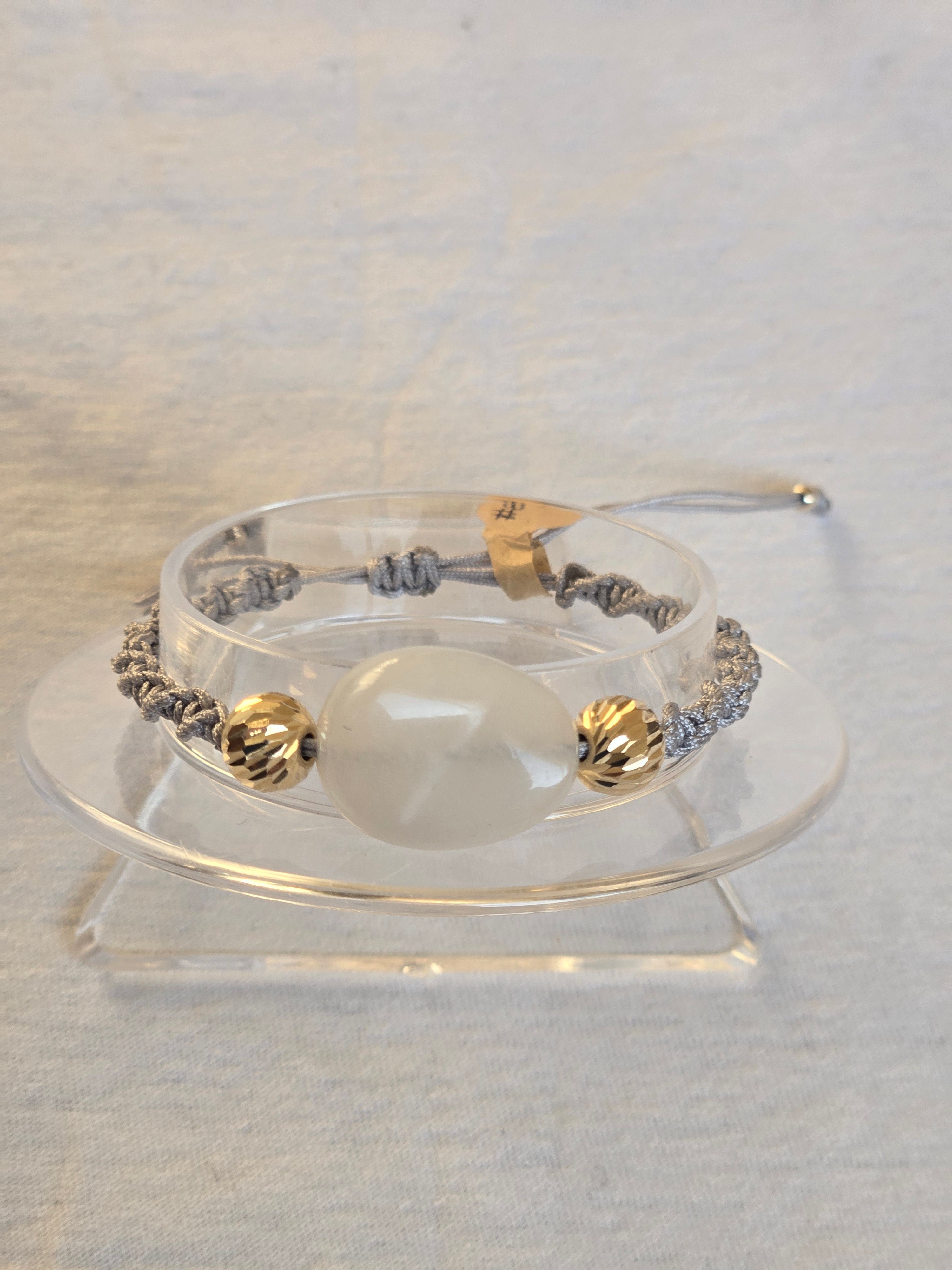 Pulsera Ajustable Oro 14k blanco perla