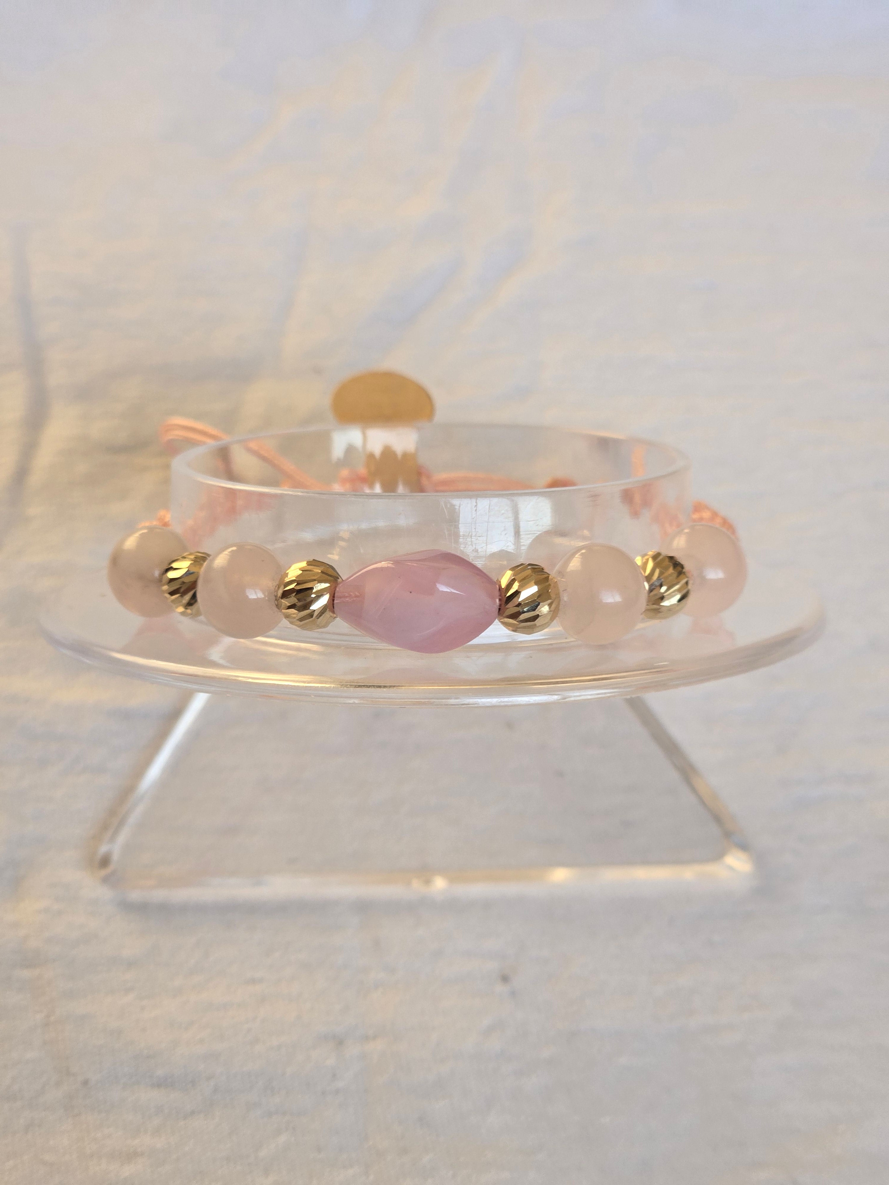 Pulsera Ajustable Oro 14k Cristal rosa